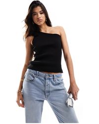 Fashionkilla - Knitted One Shoulder Corsage Detail Top - Lyst