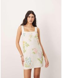 ARRANGE - Embellished Botanical Floral Beaded Square Neck Mini Dress - Lyst