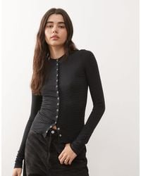 Weekday - Slim Fit Button Front Long Sleeve Top - Lyst