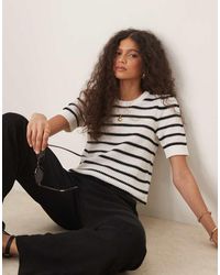 Vila - Gebreid Gestreept T-Shirt Met Korte Mouwen - Lyst