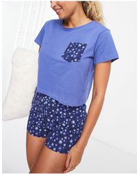 Brave Soul - Pyjama avec short à poche contrastante et imprimé petites fleurs - bleu moyen et - Lyst