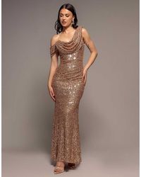 Goddiva - Sequin Cowl One Shoulder Maxi Dress - Lyst