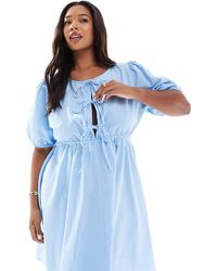 Esmee Curve - Exclusive Tie Front Puff Sleeve Mini Beach Dress - Lyst