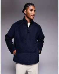 ASOS - Sudadera Azul Marino Claro Extragrande Con Cremallera Corta Y Cuello Alzado De Felpa De - Lyst