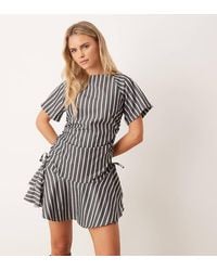 ASOS - Asos Design Petite Short Sleeve Mini Dress With Ruching Tie Waist Detail - Lyst