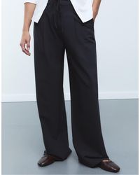 Stradivarius - Striped Smart Trousers With Darts And Drawstrings - Lyst