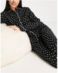 Monki Spot Print Shirt And Trouser Pajama Set - Black