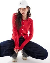 Polo Ralph Lauren - Cárdigan Rojo Con Solapas, Botones Delanteros Y Logo De - Lyst