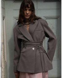 Muse Assembly - Structured Blazer With Sinched Waist Tie - Lyst