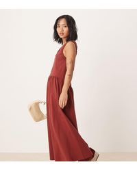 ASOS - Vestido Midi Color Óxido Amplio Y Fruncido Con Cuello Ancho De Asos Design Petite-Verde - Lyst
