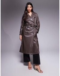 River Island - Faux Leather Faux Leather Trench Coat - Lyst