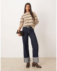 Mango - – hellbraun- gestreifter pullover mit rundhalsausschnitt - Lyst