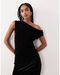 Gina Tricot - Co-ord Fallen Off The Shoulder Asymmetric Velvet Top - Lyst