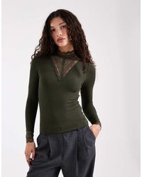 ONLY - Top Met Lange Mouwen En Kanten Inzetstuk - Lyst