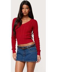 Edikted - Ashlee V Neck Cable Knit Top - Lyst