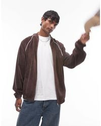 TOPMAN - Oversized Fit Velour Full Zip Through With Side Piping Detail - Lyst
