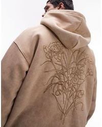 TOPMAN - Sudadera color extragrande con capucha y bordado floral en el pecho y la espalda - Lyst