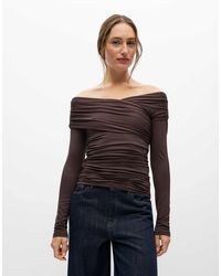 Object - Levih haut en jersey coupe slim à col v, manches longues, foncé - Lyst