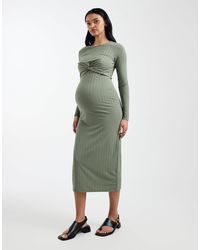 Mama.licious - Mamalicious Maternity Long Sleeve 2 Function Nursing Ribbed Midi Dress - Lyst