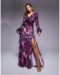 ASOS - Organza Long Sleeve Exaggerated Ruffle Maxi Dress - Lyst