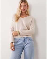 Mango - Teen V Neck Jumper With Contrast Trim - Lyst