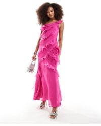 ASOS - Maxi Jurk Van Mix Van Satijn En Chiffon Met Blote Schouder En Ruches - Lyst