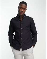 New Look - Camicia oxford a maniche lunghe nera attillata - Lyst
