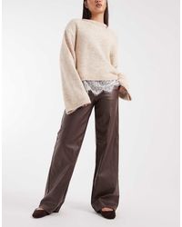 Object - Coated Leather-look Wide Leg Trousers - Lyst