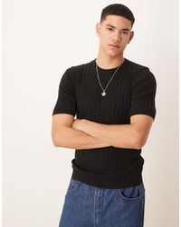 ASOS - Licht Gebreid Muscle Fit T-Shirt Met Ribbels - Lyst