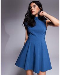 ASOS - Bengaline High Neck Asymmetric Sleeve Seamed Mini Skater Dress - Lyst