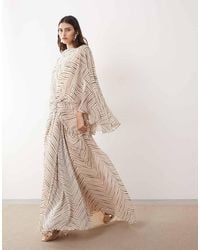 ARRANGE - Drop Waist Grecian Draped Cape Sleeve Maxi Dress - Lyst