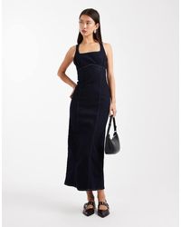 Miss Selfridge - Vestido Vaquero Midi Entallado Con Lavado Azul Añil De -Azul Marino - Lyst
