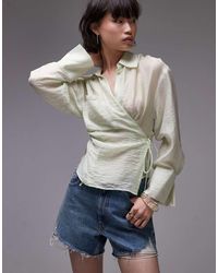 Mango - Camicia Salvia A Portafoglio Con Allacciatura Laterale - Lyst