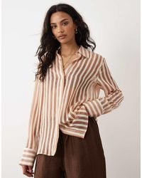 Mango - Camicia Oversize Trasparente A Righe Marroni E Bianche - Lyst