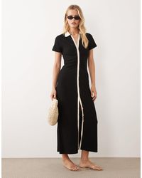 ASOS - Button Front Cap Sleeve Midi Dress With Contrast Tipping - Lyst
