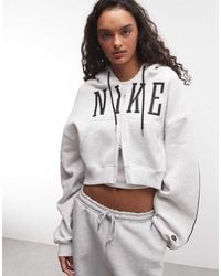 Nike - Studio Fleece Mid-Weight Oversized Cropped Zip-Through Logo Hoodie - Lyst