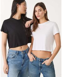 Stradivarius - Confezione Da 2 Crop Top A Maniche Corte Neri - Lyst