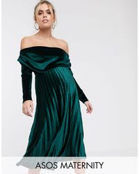 pleated velvet bardot midi dress