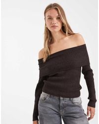 ONLY - Jersey Marrón Chocolate Con Escote Bardot De Punto De - Lyst