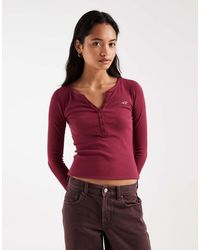 Hollister - Long Sleeve Button Up Henley Top - Lyst