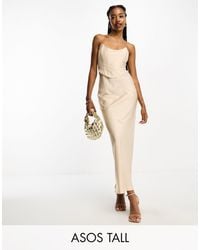 ASOS - Asos Design Tall Bandeau Contrast Fabric Slip Maxi Dress With Corset Detail - Lyst