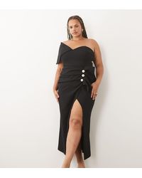 ASOS - Curve Structured Draped Midaxi Dress With Faux-pearl Detailing - Lyst