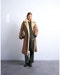 TOPSHOP - Formal Longline Faux Shearling Coat - Lyst