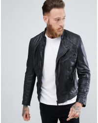 Mango Man Leather Biker Jacket - Black