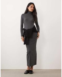 Brave Soul - Ribbed Long Sleeve Roll Neck Maxi Dress With Slit Detail - Lyst