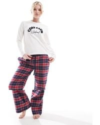 Threadbare - Threabare Cosy Club Long Pyjamas Set With Check Bottoms - Lyst