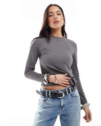 ONLY - Top Senza Cuciture Scuro A Maniche Lunghe - Lyst