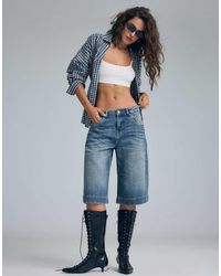 Stradivarius - Wide-leg Denim Bermuda Shorts With Maxi Pockets - Lyst