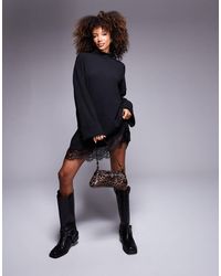 ASOS - Roll Neck Boxy Mini Dress With Lace Hem - Lyst