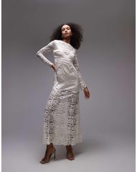 TOPSHOP - Long Sleeve Vintage Crinkle Satin And Lace Mix Maxi Dress - Lyst